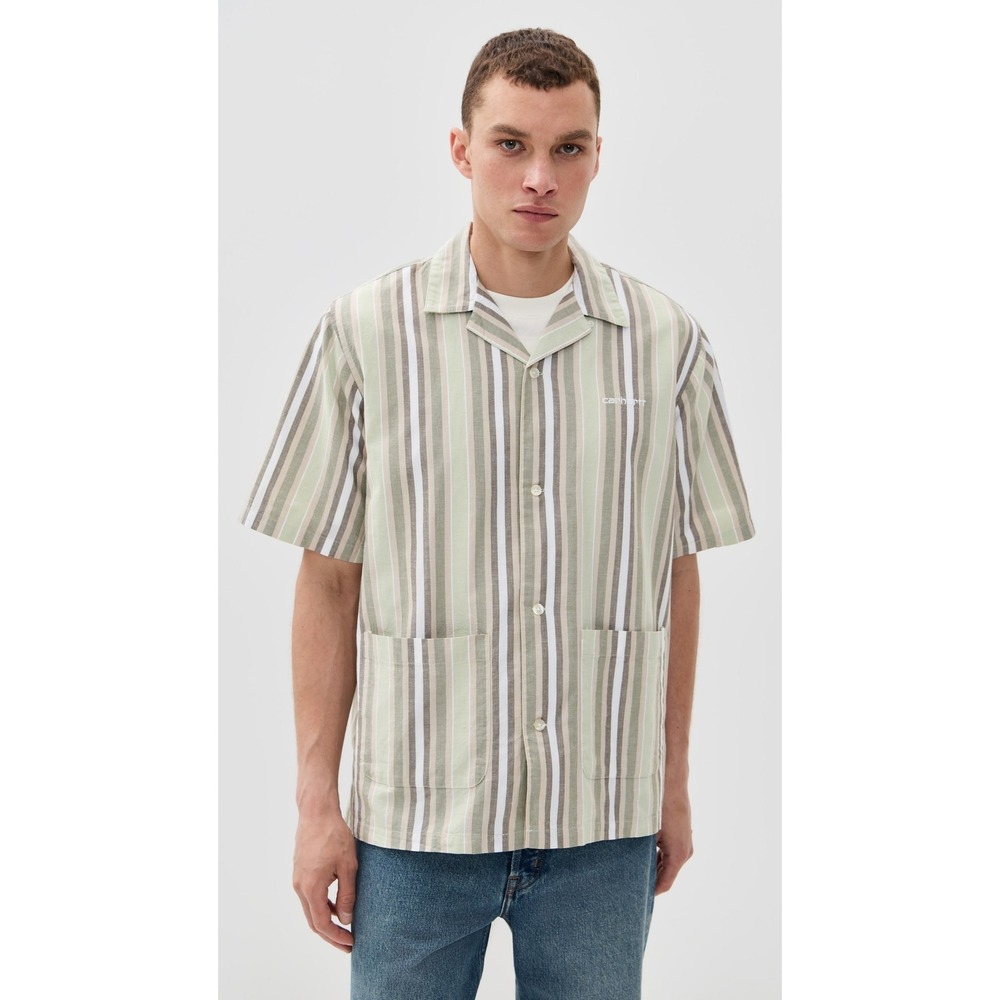 NWT Carhartt Work In Progress  folsey striped short-sleeve shirt - green